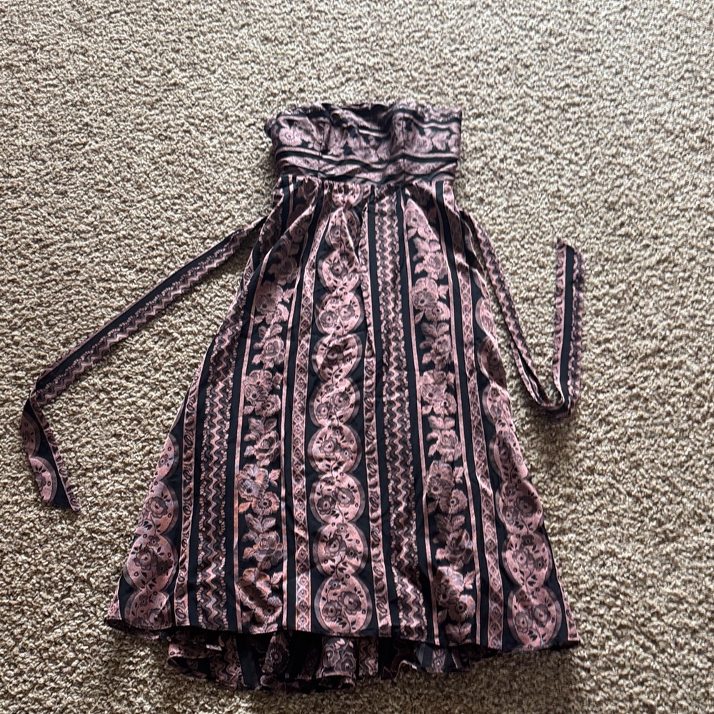 Anthropologie Pink and Black Strapless Dress size 4